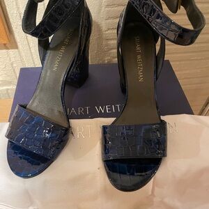 Stuart Weitzman Blue Heeled Sandals with Ankle Strap